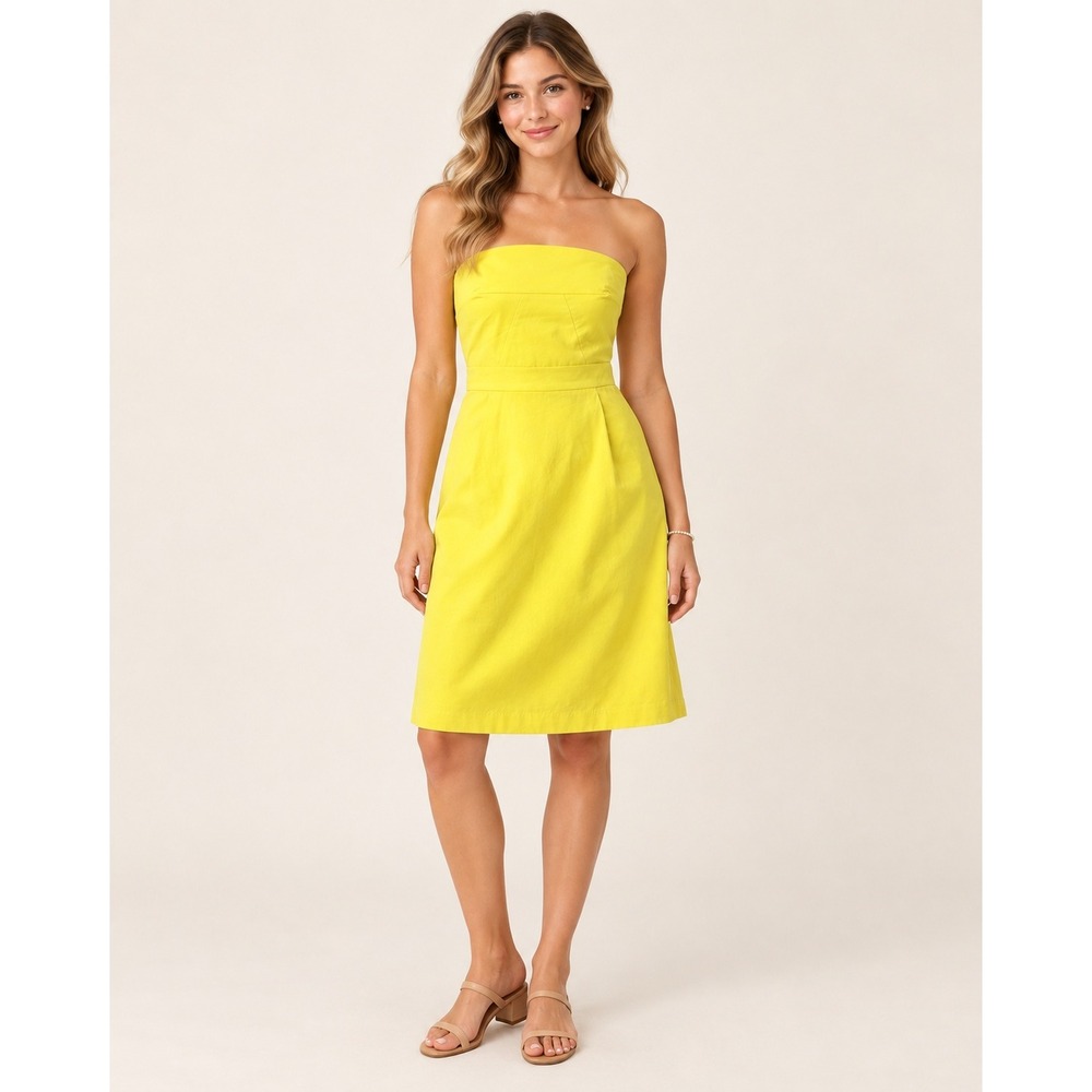 J.Crew Womens Strapless Cotton A-Line Dress 6 Yellow Preppy Cocktail Party